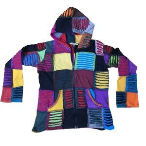 WINDHORSE Patchwork Cotton Zip Hoodie Sweatshirt Jacket Nepal Sz M